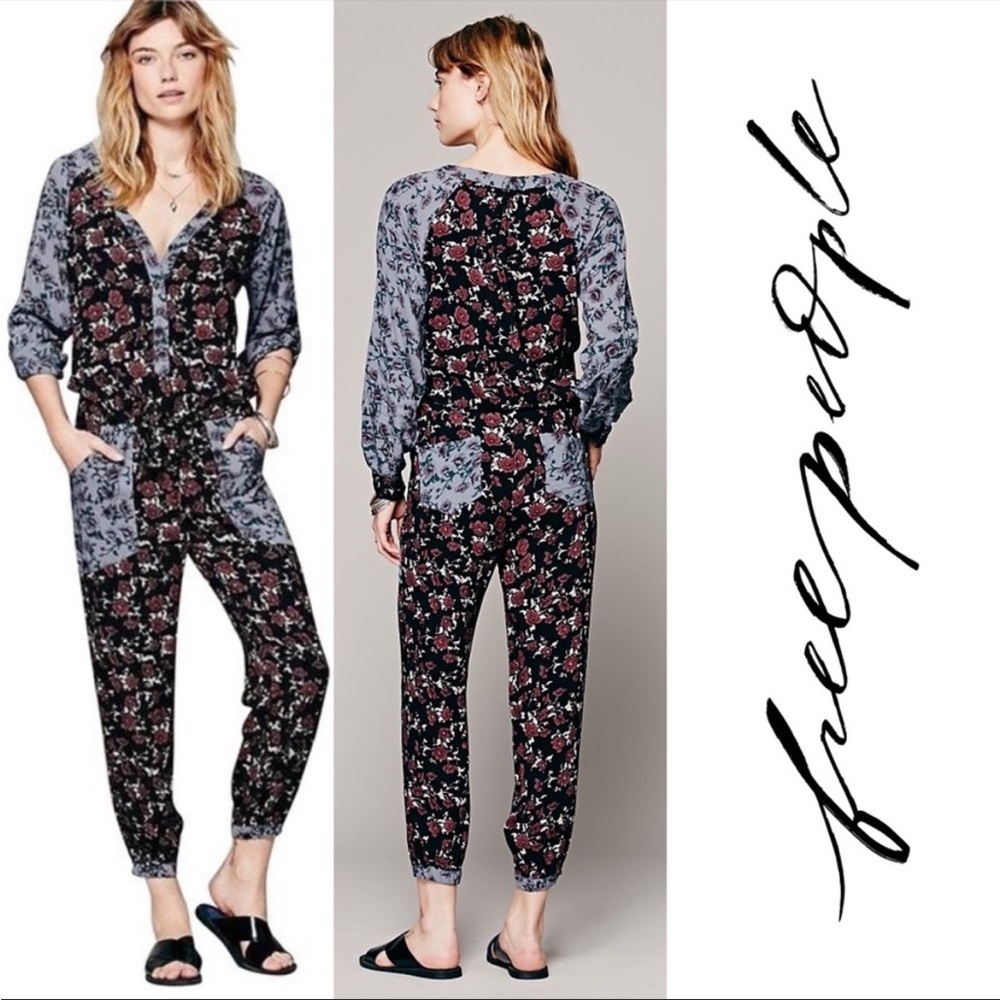 Free People Sheila Jumpsuit Floral Printed Long Sleeve Romper Size Small